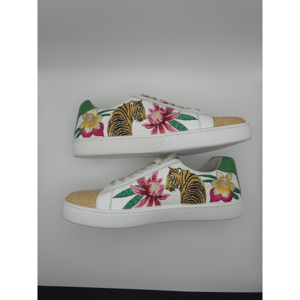 JOHNNY WAS Maisie White Leather Tropical Tiger Embroidered Sneakers ~ Womens 7.5 - Picture 11 of 13